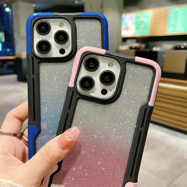 For iPhone 14 Pro Max Armor Acrylic 3 in 1 Gradient Glitter Powder Phone Case(Red) - iPhone 14 Pro Max Cases by buy2fix | Online Shopping UK | buy2fix