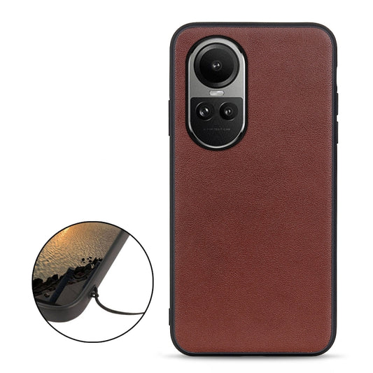For OPPO Reno10 Global / 10 Pro Global Lambskin Texture Genuine Leather Phone Case(Brown) by buy2fix