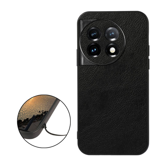 For OnePlus 11 5G Accurate Hole Two-color Litchi Texture PU Phone Case(Black) by buy2fix