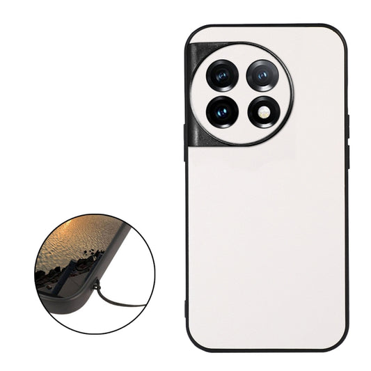 For OnePlus 11 5G Accurate Hole Two-color Litchi Texture PU Phone Case(White) by buy2fix