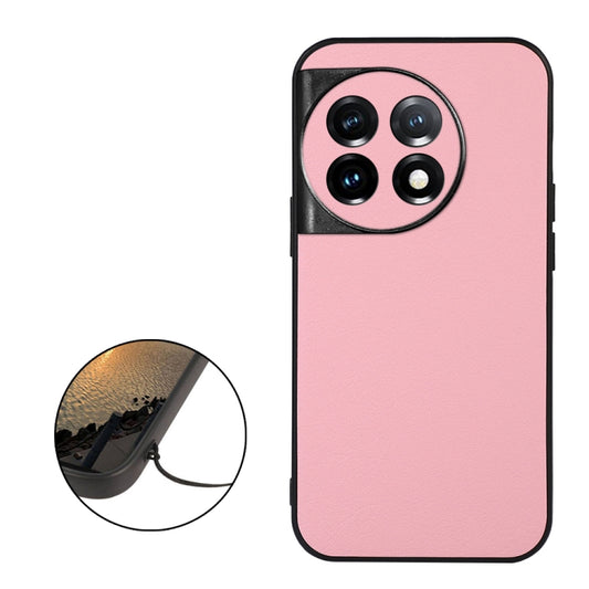 For OnePlus 11 5G Accurate Hole Two-color Litchi Texture PU Phone Case(Pink) by buy2fix