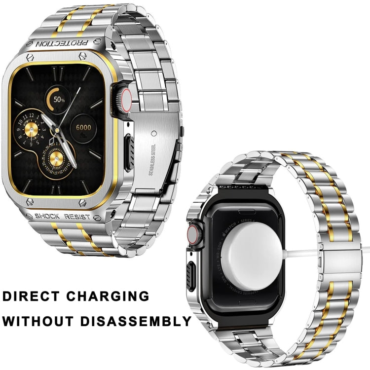 Metal Integrated Watch Protective Case For Apple Watch Series SE 2025&6&SE&5&4 44mm(Silver Gold) by buy2fix