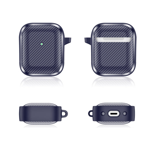 For AirPods 1 / 2 Photo Frame Carbon Fiber Series Earphone Case(Dark Blue) by buy2fix