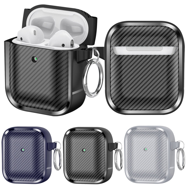 For AirPods 1 / 2 Photo Frame Carbon Fiber Series Earphone Case(Dark Blue) by buy2fix