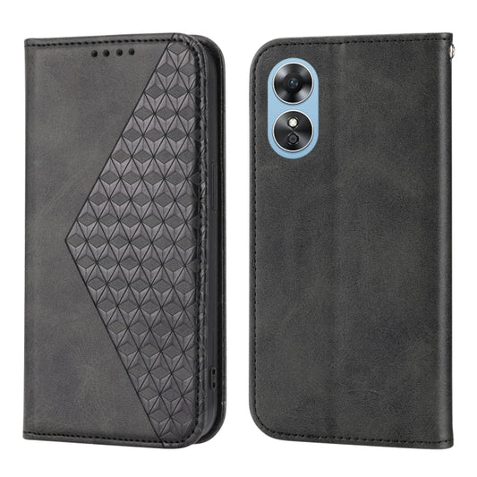 For OPPO Reno8 T 4G Global Cubic Grid Calf Texture Magnetic Leather Phone Case(Black) by buy2fix
