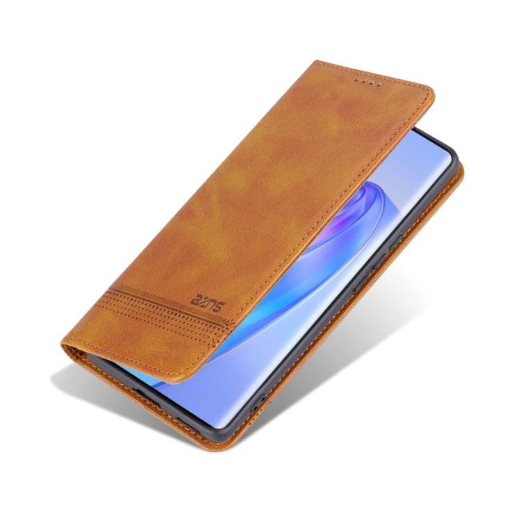 For Honor X50 AZNS Magnetic Calf Texture Flip Leather Phone Case(Light Brown) - Honor Cases by AZNS | Online Shopping UK | buy2fix