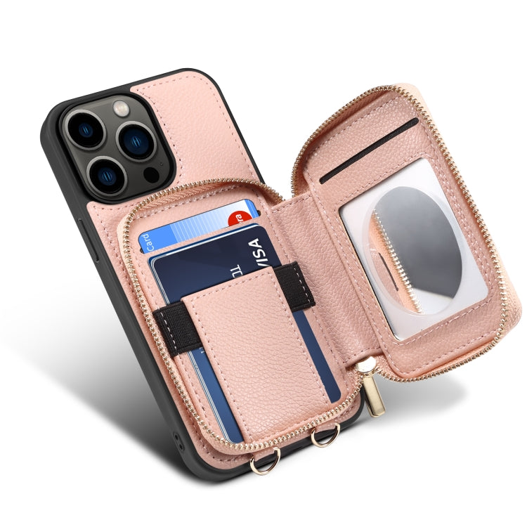 For iPhone 13 Pro Max Zipper Card Slot Phone Case(Pink) - iPhone 13 Pro Max Cases by buy2fix | Online Shopping UK | buy2fix