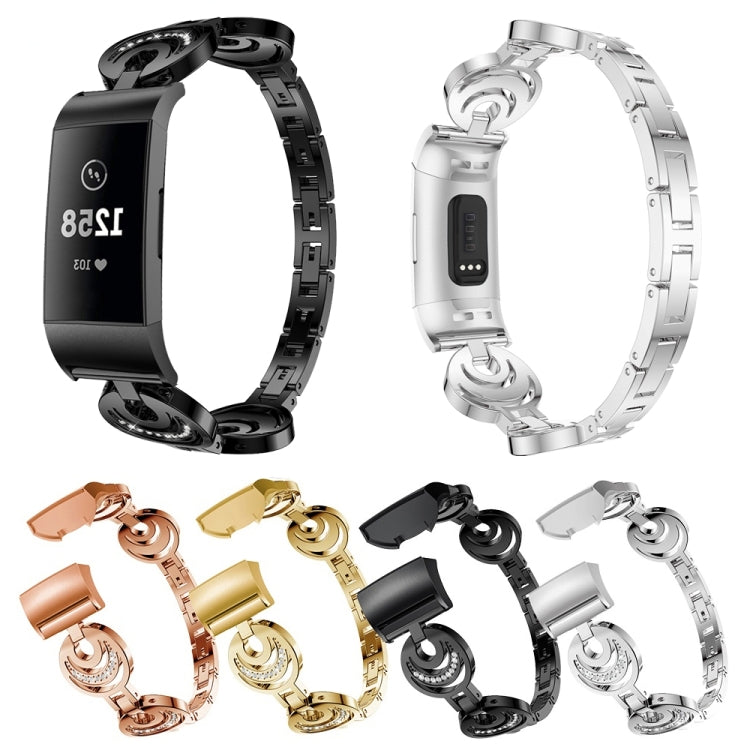 For Fitbit Charge 5 Sun Moon Star Diamond Metal Watch Band(Rose Gold) by buy2fix