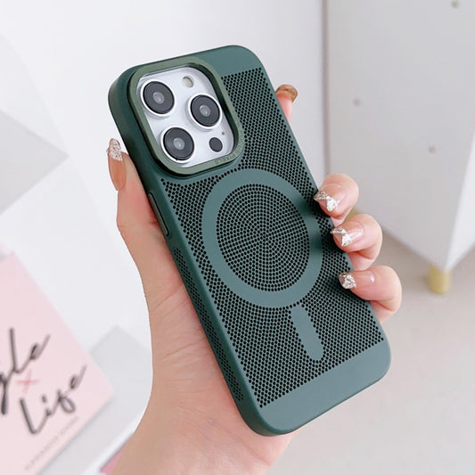 For iPhone 12 Grid Cooling MagSafe Magnetic Phone Case(Alpine Green) by buy2fix