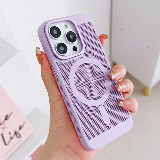 For iPhone 11 Pro Grid Cooling MagSafe Magnetic Phone Case(Lilac) by buy2fix