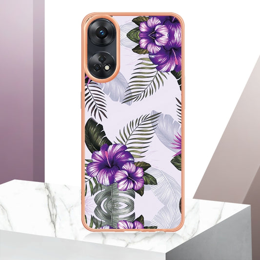 For OPPO Reno8 T 4G Electroplating IMD TPU Phone Case(Purple Flower) by buy2fix