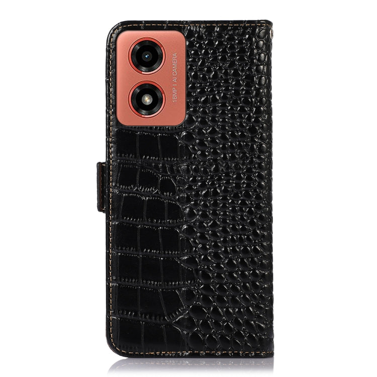 For Motorola Moto G04 / G24 Crocodile Top Layer Cowhide Leather Phone Case(Black) - Motorola Cases by buy2fix | Online Shopping UK | buy2fix