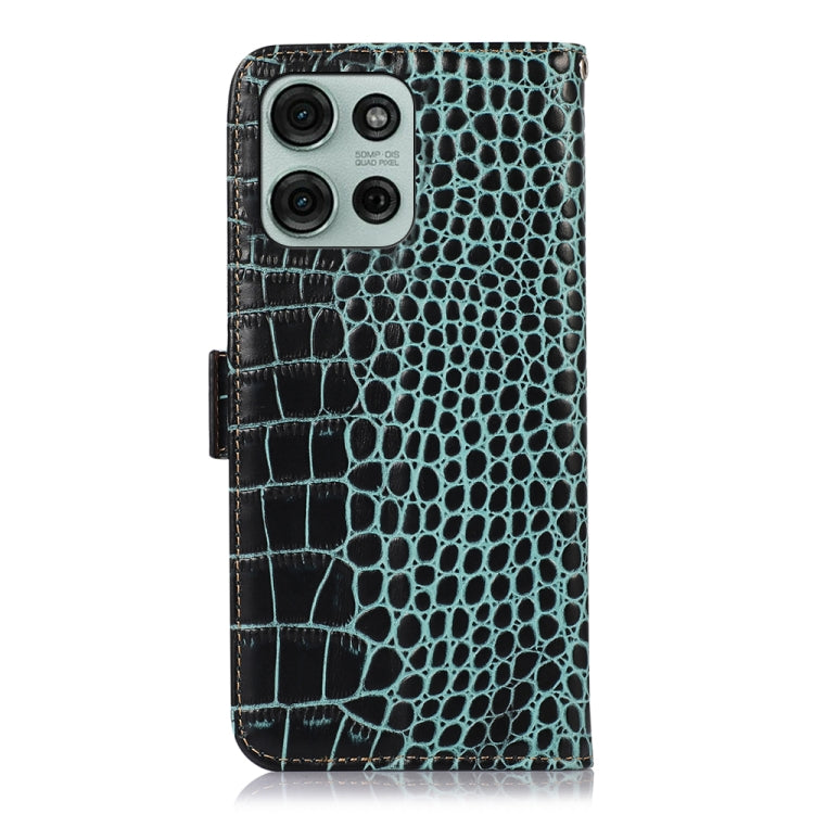 For Motorola Moto G75 5G Crocodile Top Layer Cowhide Leather Phone Case(Green) - Motorola Cases by buy2fix | Online Shopping UK | buy2fix
