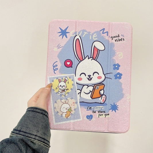 For iPad 10.2 2022 / 2021 / 2020 / 2019 Acrylic Painted 3-fold Holder Leather Tablet Case(Three Little Rabbits) - iPad 10.2 Cases by buy2fix | Online Shopping UK | buy2fix