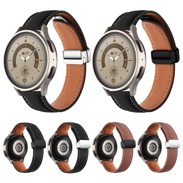 22mm Folding Buckle Plain Weave Genuine Leather Watch Band(Black+Silver) by buy2fix