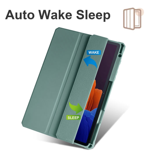 For Samsung Galaxy Tab S8 Ultra Acrylic 3-folding Smart Leather Tablet Case(Deep Green) by buy2fix