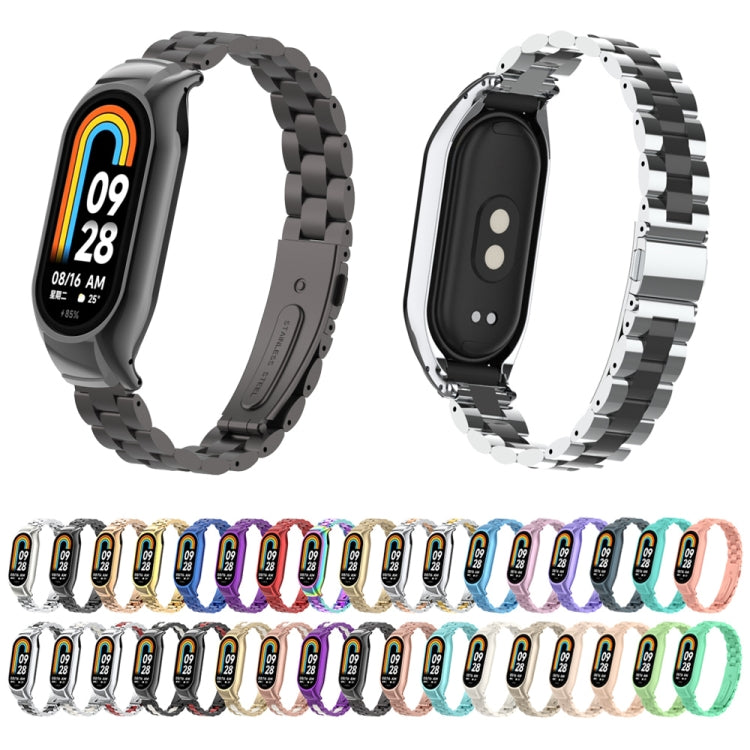 For Xiaomi Mi Band 8 Integrated Metal Case + Three-bead Watch Band(Silver) by buy2fix