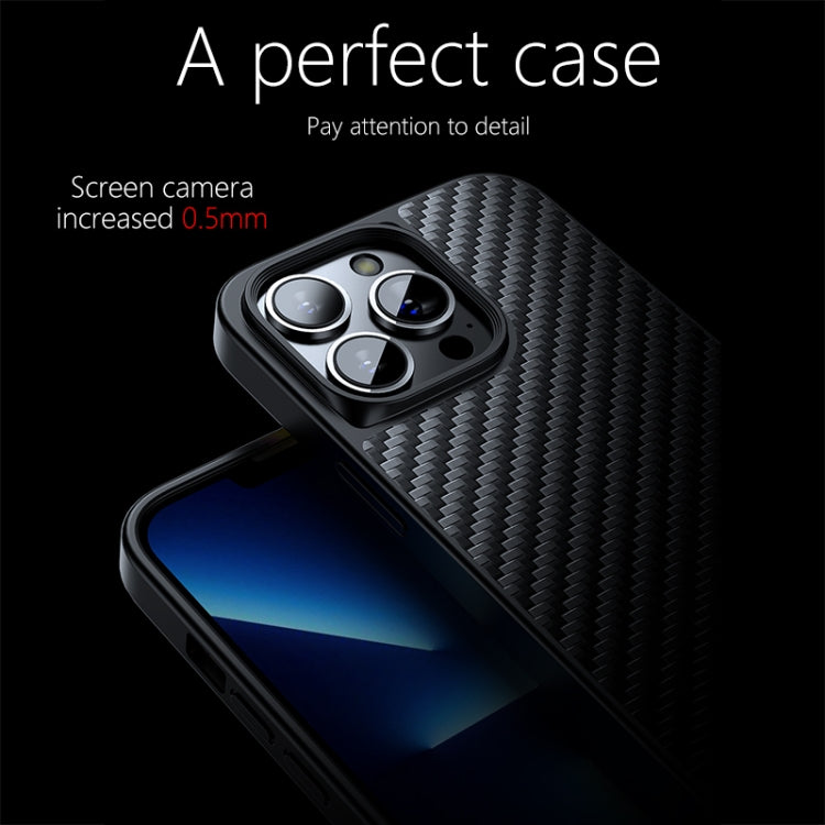 For iPhone 13 Pro Max wlons Magsafe Carbon Fiber Kevlar TPU Phone Case(Black) by wlons