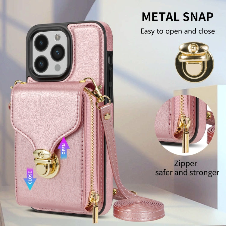 For iPhone 14 Pro Max Zipper Hardware Card Wallet Phone Case(Rose Gold) - iPhone 14 Pro Max Cases by buy2fix | Online Shopping UK | buy2fix