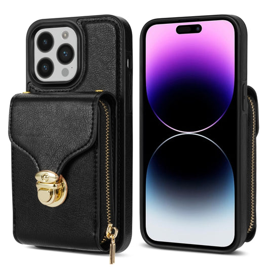 For iPhone 14 Pro Zipper Hardware Card Wallet Phone Case(Black) - iPhone 14 Pro Cases by buy2fix | Online Shopping UK | buy2fix