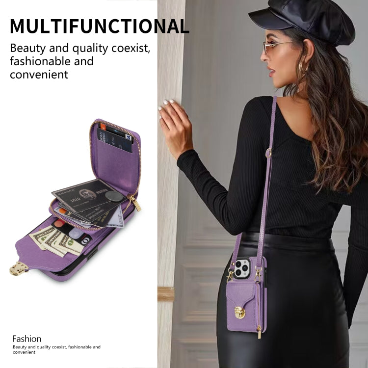 For iPhone 14 Pro Zipper Hardware Card Wallet Phone Case(Purple) - iPhone 14 Pro Cases by buy2fix | Online Shopping UK | buy2fix