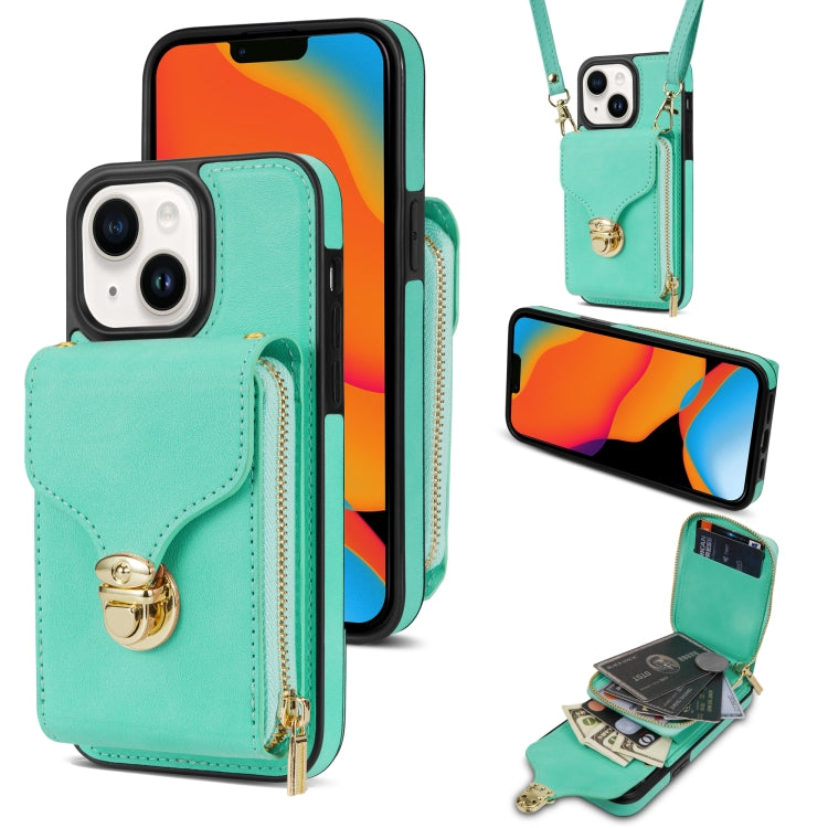 For iPhone 14 Plus Zipper Hardware Card Wallet Phone Case(Mint Green) - iPhone 14 Plus Cases by buy2fix | Online Shopping UK | buy2fix