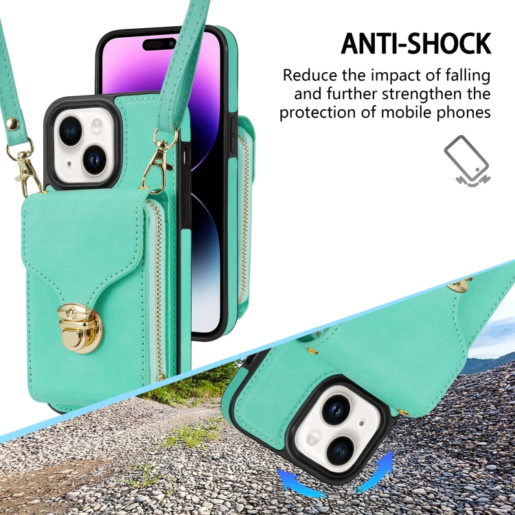 For iPhone 14 Plus Zipper Hardware Card Wallet Phone Case(Mint Green) - iPhone 14 Plus Cases by buy2fix | Online Shopping UK | buy2fix