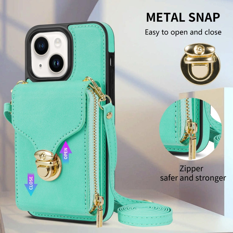 For iPhone 14 Plus Zipper Hardware Card Wallet Phone Case(Mint Green) - iPhone 14 Plus Cases by buy2fix | Online Shopping UK | buy2fix