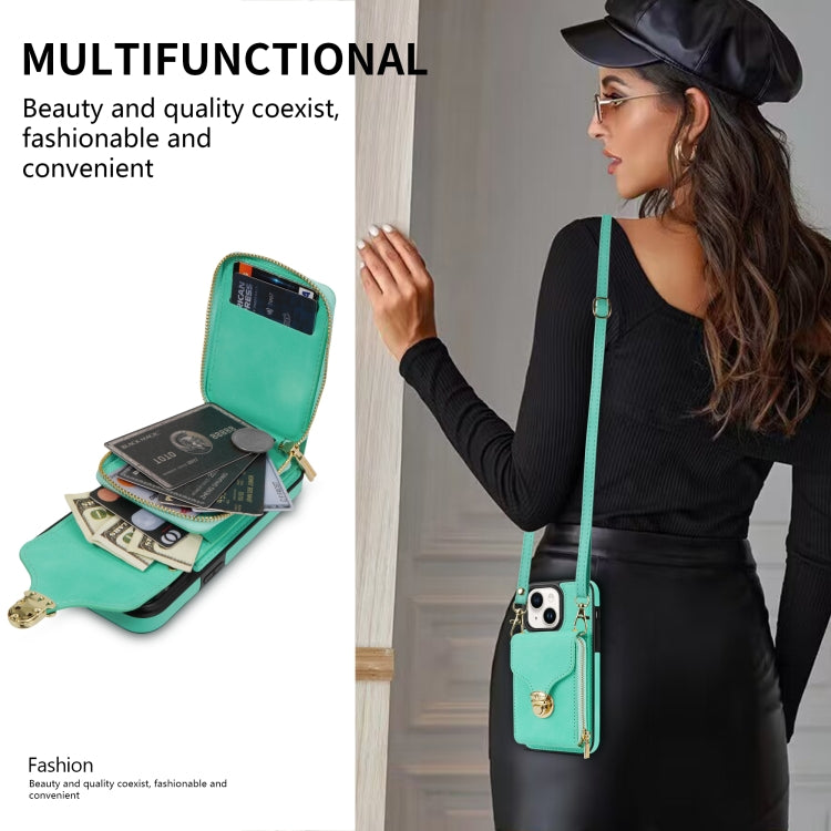 For iPhone 14 Plus Zipper Hardware Card Wallet Phone Case(Mint Green) - iPhone 14 Plus Cases by buy2fix | Online Shopping UK | buy2fix
