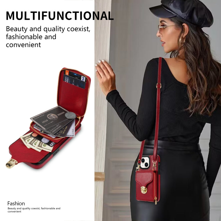 For iPhone 14 / 13 Zipper Hardware Card Wallet Phone Case(Red) - iPhone 14 Cases by buy2fix | Online Shopping UK | buy2fix