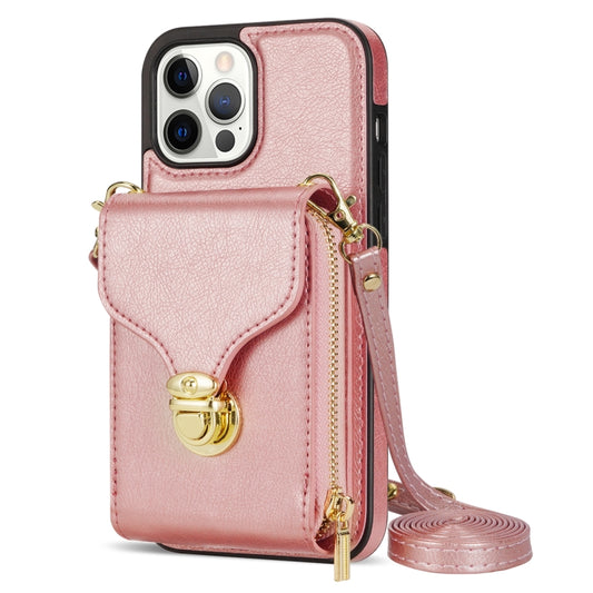 For iPhone 13 Pro Max Zipper Hardware Card Wallet Phone Case(Rose Gold) - iPhone 13 Pro Max Cases by buy2fix | Online Shopping UK | buy2fix