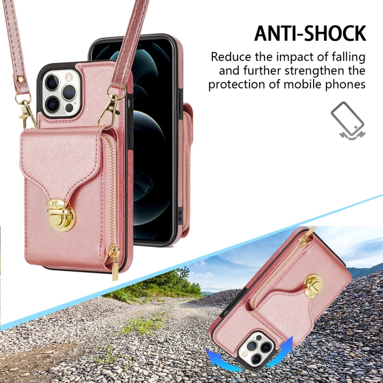 For iPhone 13 Pro Max Zipper Hardware Card Wallet Phone Case(Rose Gold) - iPhone 13 Pro Max Cases by buy2fix | Online Shopping UK | buy2fix