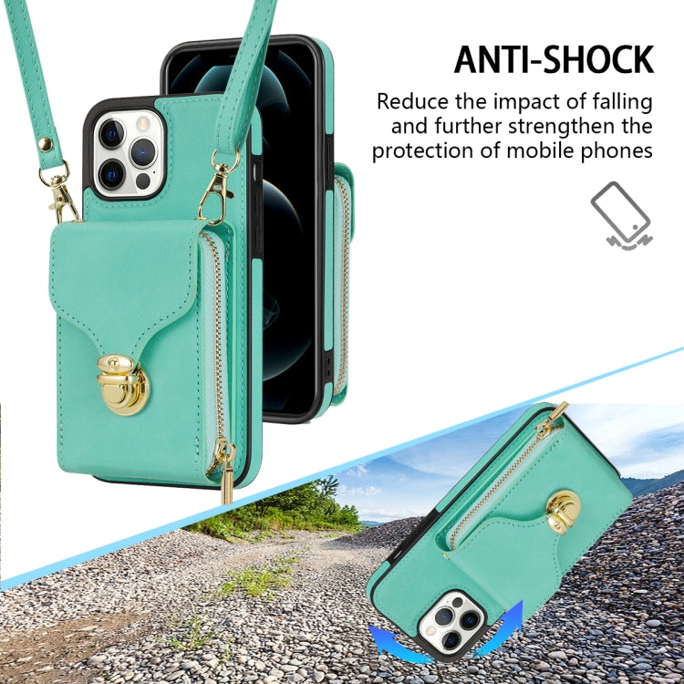 For iPhone 13 Pro Max Zipper Hardware Card Wallet Phone Case(Mint Green) - iPhone 13 Pro Max Cases by buy2fix | Online Shopping UK | buy2fix