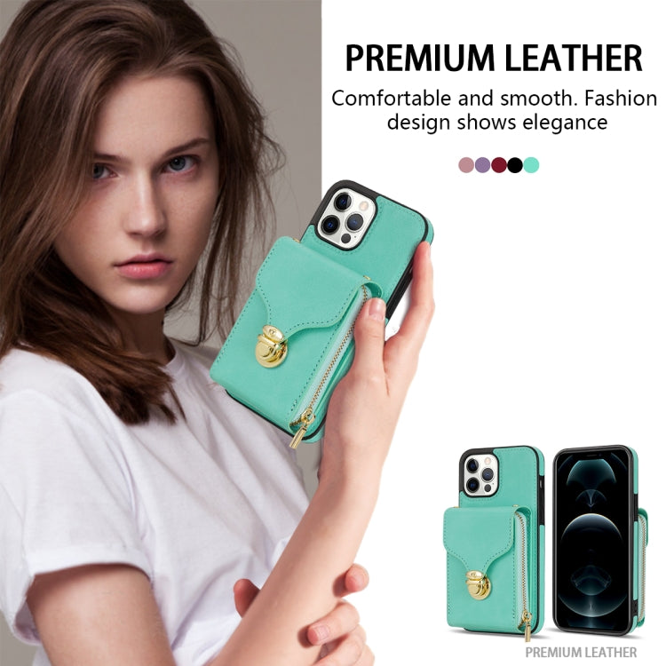 For iPhone 13 Pro Max Zipper Hardware Card Wallet Phone Case(Mint Green) - iPhone 13 Pro Max Cases by buy2fix | Online Shopping UK | buy2fix