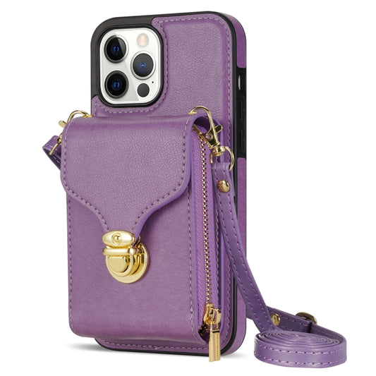 For iPhone 13 Pro Max Zipper Hardware Card Wallet Phone Case(Purple) - iPhone 13 Pro Max Cases by buy2fix | Online Shopping UK | buy2fix