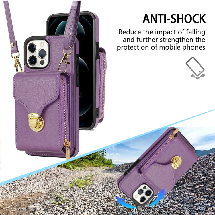 For iPhone 13 Pro Zipper Hardware Card Wallet Phone Case(Purple) - iPhone 13 Pro Cases by buy2fix | Online Shopping UK | buy2fix