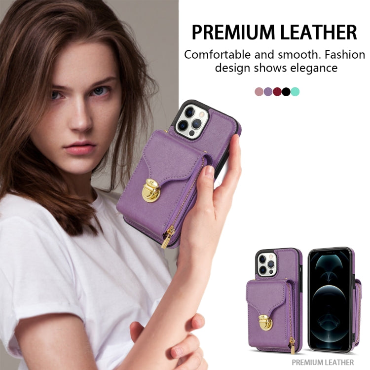For iPhone 13 Pro Zipper Hardware Card Wallet Phone Case(Purple) - iPhone 13 Pro Cases by buy2fix | Online Shopping UK | buy2fix