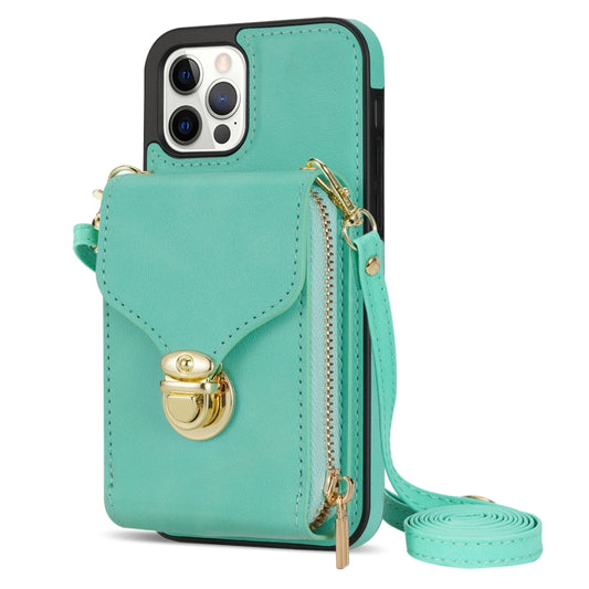 For iPhone 12 Pro Max Zipper Hardware Card Wallet Phone Case(Mint Green) - iPhone 12 Pro Max Cases by buy2fix | Online Shopping UK | buy2fix