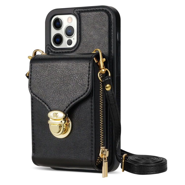 For iPhone 12 / 12 Pro Zipper Hardware Card Wallet Phone Case(Black) - iPhone 12 / 12 Pro Cases by buy2fix | Online Shopping UK | buy2fix