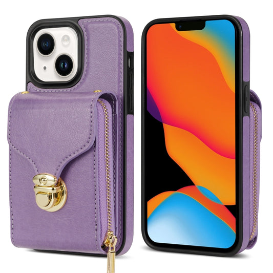 For iPhone 13 mini Zipper Hardware Card Wallet Phone Case(Purple) - iPhone 13 mini Cases by buy2fix | Online Shopping UK | buy2fix