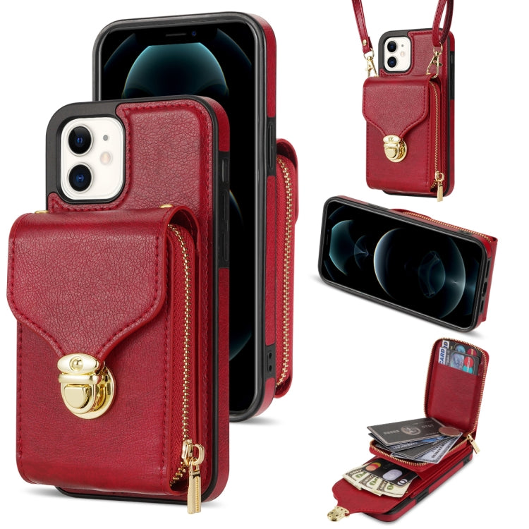 For iPhone 12 mini Zipper Hardware Card Wallet Phone Case(Red) - iPhone 12 mini Cases by buy2fix | Online Shopping UK | buy2fix