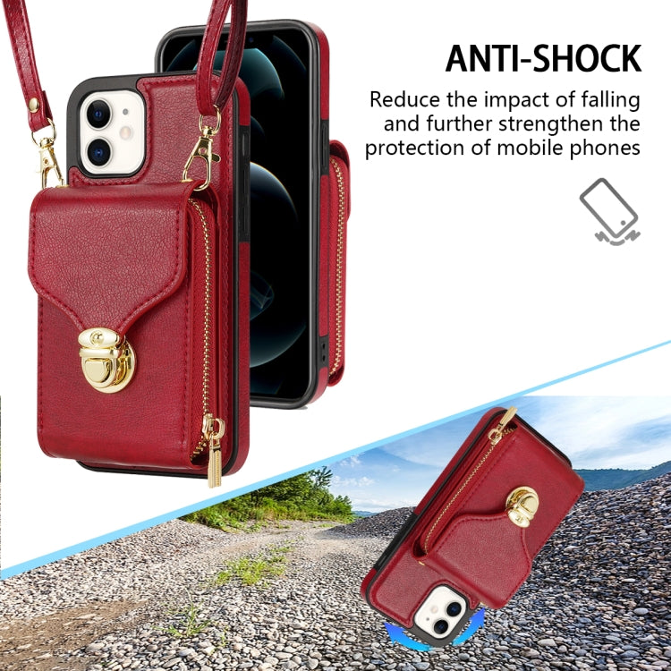For iPhone 12 mini Zipper Hardware Card Wallet Phone Case(Red) - iPhone 12 mini Cases by buy2fix | Online Shopping UK | buy2fix