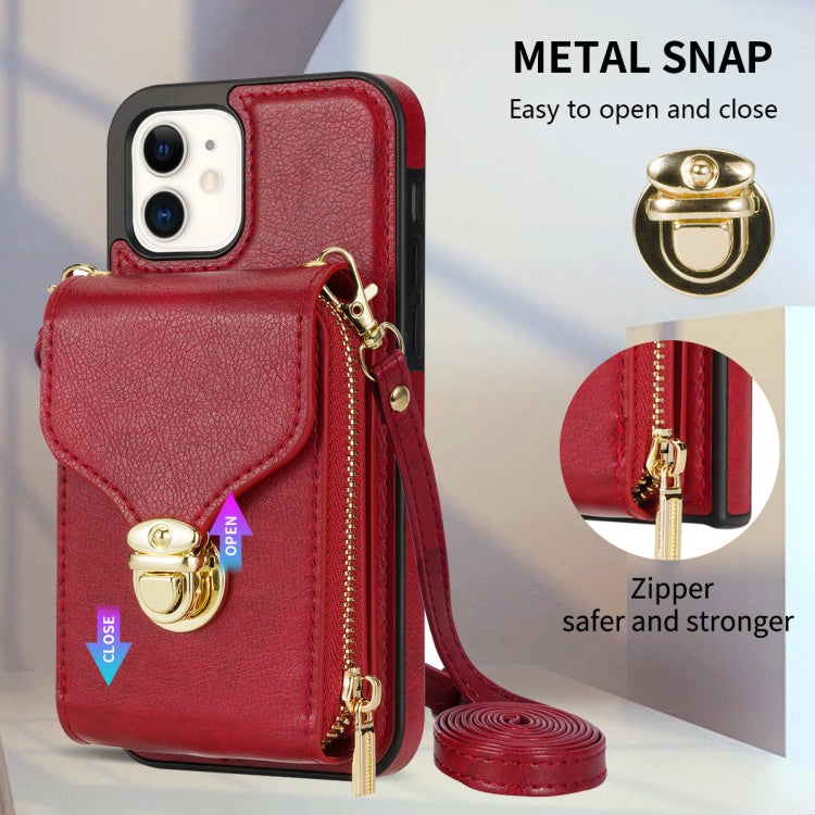 For iPhone 12 mini Zipper Hardware Card Wallet Phone Case(Red) - iPhone 12 mini Cases by buy2fix | Online Shopping UK | buy2fix