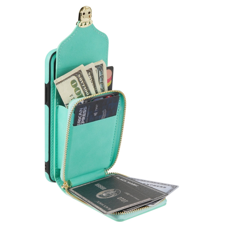 For iPhone XS Max Zipper Hardware Card Wallet Phone Case(Mint Green) - More iPhone Cases by buy2fix | Online Shopping UK | buy2fix