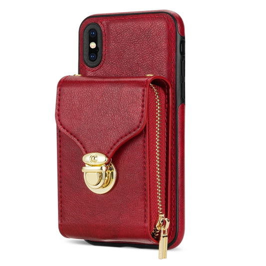 For iPhone XS / X Zipper Hardware Card Wallet Phone Case(Red) - More iPhone Cases by buy2fix | Online Shopping UK | buy2fix
