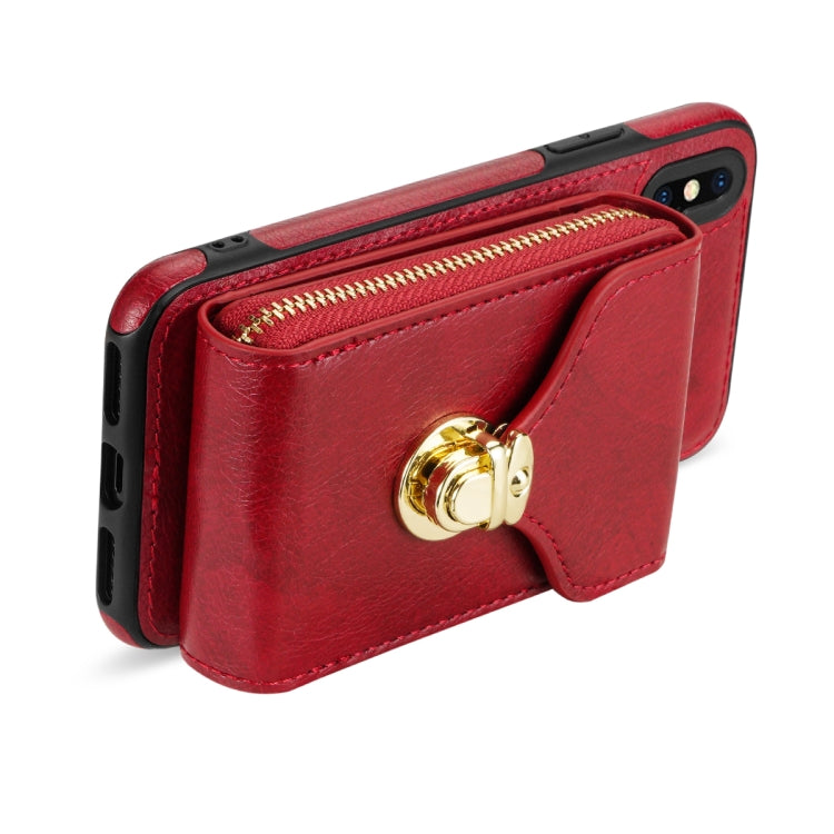 For iPhone XS / X Zipper Hardware Card Wallet Phone Case(Red) - More iPhone Cases by buy2fix | Online Shopping UK | buy2fix
