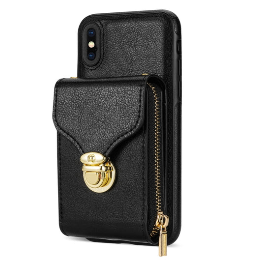 For iPhone XS / X Zipper Hardware Card Wallet Phone Case(Black) - More iPhone Cases by buy2fix | Online Shopping UK | buy2fix