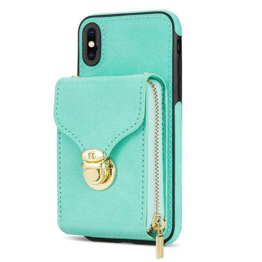 For iPhone XS / X Zipper Hardware Card Wallet Phone Case(Mint Green) - More iPhone Cases by buy2fix | Online Shopping UK | buy2fix