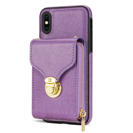 For iPhone XS / X Zipper Hardware Card Wallet Phone Case(Purple) - More iPhone Cases by buy2fix | Online Shopping UK | buy2fix