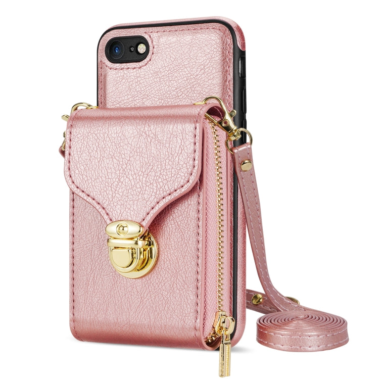 For iPhone SE 2022 / SE 2020 / 8 / 7 Zipper Hardware Card Wallet Phone Case(Rose Gold) - iPhone SE 2022 / 2020 / 8 / 7 Cases by buy2fix | Online Shopping UK | buy2fix